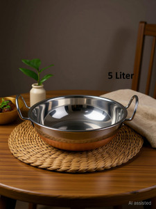 vs enterprises copper bottom stainless steel kadhai pot pans with handle kadhai 30 cm diameter 5 l capacity stainless steel