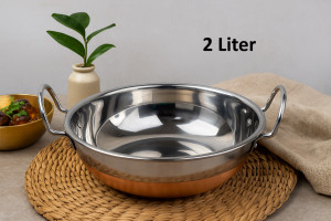 vs enterprises copper bottom stainless steel kadhai pot pans with handle kadhai 22 cm diameter 2 l capacity stainless steel