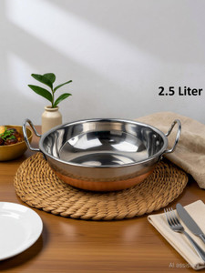 vs enterprises copper bottom stainless steel kadhai pot pans with handle kadhai 22 cm diameter 25 l capacity stainless steel
