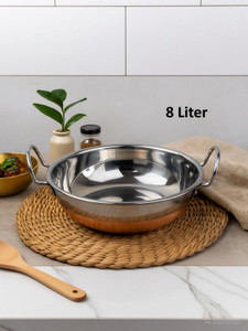 vs enterprises copper bottom stainless steel kadhai pot pans with handle kadhai 38 cm diameter 8 l capacity stainless steel