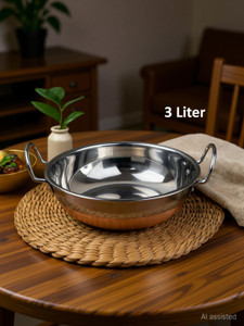 vs enterprises copper bottom stainless steel kadhai pot pans with handle kadhai 25 cm diameter 3 l capacity stainless steel