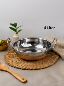 vs enterprises copper bottom stainless steel kadhai pot pans with handle kadhai 25 cm diameter 4 l capacity stainless steel