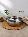 VS Enterprises Copper Bottom Stainless Steel Kadhai Pot Pans with Handle Kadhai 20 cm diameter 1 L capacity (Stainless Steel)
