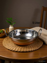 VS Enterprises Copper Bottom Stainless Steel Kadhai Pot Pans with Handle Kadhai 30 cm diameter 5 L capacity (Stainless Steel)