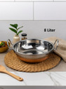 VS Enterprises Copper Bottom Stainless Steel Kadhai Pot Pans with Handle Kadhai 38 cm diameter 8 L capacity (Stainless Steel)