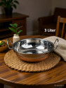 VS Enterprises Copper Bottom Stainless Steel Kadhai Pot Pans with Handle Kadhai 25 cm diameter 3 L capacity (Stainless Steel)