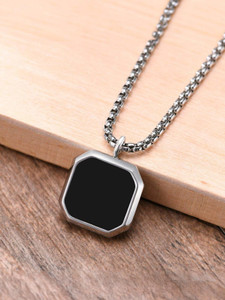 vs unique collections hexagonal black pendant chain for men  silver-plated stainless steel necklace silver stainless steel locket set