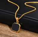 vs unique collections Funky Geometric Black Square Natural Stone Pendant Locket With Golden Box Chain Gold-plated Stainless Steel Pendant Set