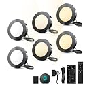 VST Smart Puck Lights, 6 Pack, 3000K-6000K Dimmable Under Cabinet&amp;Shelf Lighting, Compatible with Alexa&amp;Google Home, App&amp;Remote Control, 12V 2W, Recessed/Surface Mount, Black for Kitchen Display Case