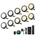 VST Smart Puck Lights, 10 Pack, 3000K-6000K Dimmable Under Cabinet&amp;Shelf Lighting, Compatible with Alexa&amp;Google Home, App&amp;Remote Control, 12V 2W, Recessed/Surface Mount, Black for Kitchen Display Case