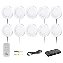 VST Under Cabinet Lights CCT 3000K-6500K, LED Puck Light Color Temperature and Brightness Adjustable with Touch Remote Dimmer ETL-Listed LED Driver for Drawer Wardrobe Kitchen (10Pcs White)