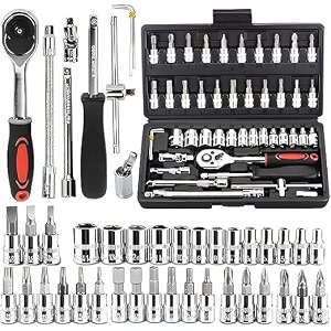 chrome vanadium steel 46pcs 14 inch drive box  end socket set  metric ratchet wrench set with sockets bits extension bars  mechanic tool kits for household auto repair black