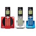 VTech CS6919-3A 3-Handset Cordless Phone, Red/Blue/Silver