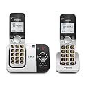 VTech Cordless Phone with 2 Handsets — Big Buttons, Large Backlit Display, Answering Machine, DECT 6.0, Caller ID, Intercom, Easy to Use, Silver/Black | VG232-2