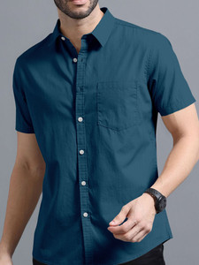 vtexx men solid casual blue shirt