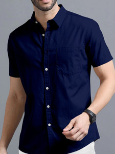 vtexx men solid casual dark blue shirt