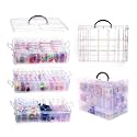 VTG Bead Organizer Box, 56 Pcs Small Plastic Containers with Lids and 3-Tier Stackable Storage Box, Clear Organizers for Jewelry Toys Craft Storage