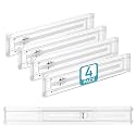 Vtopmart 4 Pack Shallow Drawer Dividers, 2.36" High 12.5"-20.8" Adjustable Expandable Kitchen Drawer Organizer, Clear Plastic Organizer Separators for Flatware, Utensil, Cutlery, Underwear, Clothes