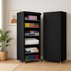 vtopmart collapsible wardrobe 6 shelves storage clothes storage rack quick wardrobecabinetmultipurpose storage rack foldable collapsible fabric organizer for home office black 6