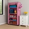 Vtopmart Collapsible Wardrobe 6 Shelves Storage Clothes Storage Rack Quick Wardrobe/Cabinet/Multipurpose Storage Rack, Foldable, Collapsible Fabric Organizer for Home Office (Pink, 6)