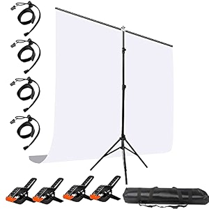 vts 6x9 cm white backdrop with backdrop stand kit adjustable metal alloy t-shape photography backdrop stand  backdrop clips  portable storage bag for product portrait photography photo studio