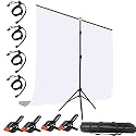 VTS 6x9 cm. White Backdrop with Backdrop Stand Kit Adjustable Metal Alloy T-Shape Photography Backdrop Stand + Backdrop Clips + Portable Storage Bag for Product Portrait Photography Photo Studio