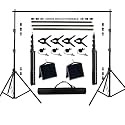 VTS 9 ft. Wide Extra Crossbar Length Adjustable Backdrop Stand, 9 ft. Tall Extra Height Photo Background Support System with Clamps, Elastic String Clip(9 x 9FT)