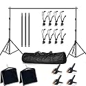 VTS Photo Video Studio Backdrop Stand with 8 Spring &amp; 4 Clips, 8.5ft x 9ft Adjustable Muslin Background Support System Kit with Sand Bag, Carry Bag for Photography Studio