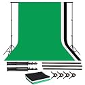 VTS Photography Background Support Backdrop Stand Kit with 3 Colors Lekera 100% Cotton(Black White Green) Four Clamps for Free