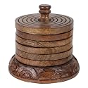 Vudy 6 Piece Round Wood Coaster Sets - Wood Coasters for Drinks - Drink Coaster Set - Coasters with Holder (12 cm)
