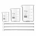 VVS Borosilicate 3.3 Glass Beaker 50ml, 100ml, 250ml With Flat Stirring Rod 200mmX6mm 3pcs Pack of 6 For School College Lab Laboratory Etc and professional use