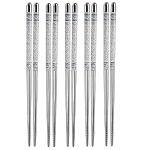 vyapti enterprise reusable metal stainless steel chopsticks dishwasher safe lightweight easy to use metal chop stick utensils 5