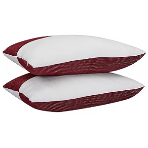 microfiber height adjustable hollow fibre sleeping pillow with zip  pillow set of 2 white and red 27 x 17 inches  pillows with 4 month-warranty
