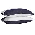 Microfiber Height Adjustable Hollow Fibre Sleeping Pillow with Zip | Pillow Set of 2 (White and Blue, 27 X 17 Inches) | Pillows with 4 Month-Warranty