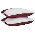Microfiber Height Adjustable Hollow Fibre Sleeping Pillow with Zip | Pillow Set of 2 (White and Red, 27 X 17 Inches) | Pillows with 4 Month-Warranty