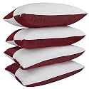 Microfiber Height Adjustable Hollow Fibre Sleeping Pillow with Zip | Pillows Set of 4 (White and Red, 27 X 17 Inches) | Pillows with 4 Month-Warranty