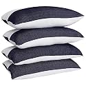 Microfiber Height Adjustable Hollow Fibre Sleeping Pillow with Zip | Pillows Set of 4 (White and Blue, 27 X 17 Inches) | Pillows with 4 Month-Warranty