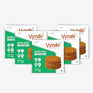 vyndo moong bajra bhakhri  pack of 5 180g each  protein-rich millet snacks gluten-free wheat-free no palm oil  healthy energy snacks for adults amp kids