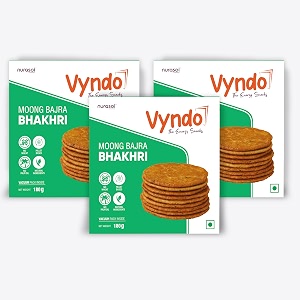 vyndo moong bajra bhakhri  pack of 3 180g each  protein-rich millet snacks gluten-free wheat-free no palm oil  healthy energy snacks for adults amp kids