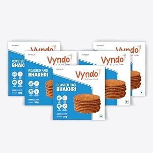 vyndo roasted ragi bhakhri  pack of 5 180g each  protein-rich millet snack gluten-free wheat-free no palm oil  healthy ready-to-eat energy crisps for adults amp kids