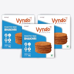 vyndo roasted ragi bhakhri  pack of 3 180g each  protein-rich millet snack gluten-free wheat-free no palm oil  healthy ready-to-eat energy crisps for adults amp kids