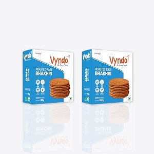 vyndo roasted ragi bhakhri  pack of 2 180g each  protein-rich millet snack gluten-free wheat-free no palm oil  healthy ready-to-eat energy crisps for adults amp kids