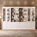 Vyre 71" Tall Farmhouse Bookshelves with Glass Doors and Drawers,Large Modular Bookcase with Adjustable Shelves, Storage Cabinet for Living Room, Kitchen, Set of 4, White