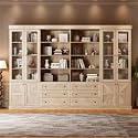 Vyre 71" Tall Farmhouse Bookshelves with Glass Doors and Drawers, Large Modular Bookcase with Adjustable Shelves, Rustic Storage Cabinet for Living Room and Kitchen, Brown, Set of 4
