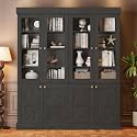 Vyre 71" Tall Farmhouse Bookshelves with Glass Doors, Set of 2 – Large Modular Bookcase with Adjustable Shelves, Storage Cabinet for Living Room, Kitchen, Home Office, Black