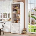 Vyre 71" Tall Farmhouse Bookshelves with Drawers, Large Modular Bookcase with Adjustable Shelves, Storage Cabinet for Living Room, Kitchen, Home Office, Study, White