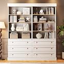 Vyre 71" Tall Farmhouse Bookshelves with Drawers, Set of 2 – Large Modular Bookcase with Adjustable Shelves, Storage Cabinet for Kitchen, Living Room, Home Office, White