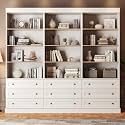 Vyre 71" Tall Farmhouse Bookshelves with Drawers, Set of 3 – Large Modular Bookcase with Adjustable Shelves, Storage Cabinet for Living Room, Kitchen, Home Office, White