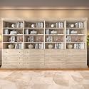 Vyre 71" Tall Farmhouse Bookshelves with Drawers, Set of 4 – Large Modular Bookcase with Adjustable Shelves, Storage Cabinet for Living Room, Kitchen, Home Office, Brown