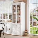 Vyre 71" Tall Farmhouse Bookshelves with Glass Doors, Large Modular Bookcase with Adjustable Shelves, Storage Cabinet for Living Room, Home Office, Kitchen, White